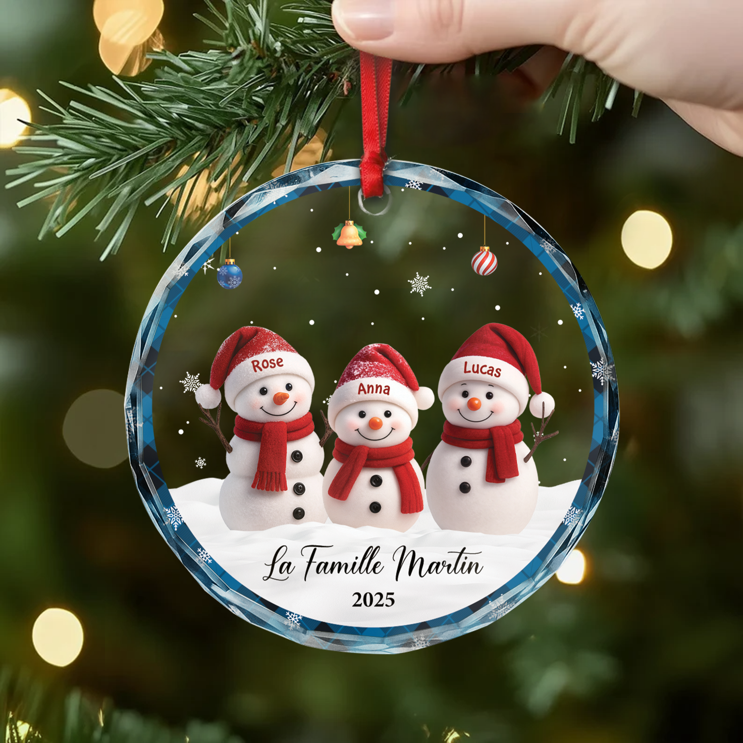 7153OFR2 ornement noel en verre personnalise notre famille bonhomme de neige ensemble 7153o8t5i