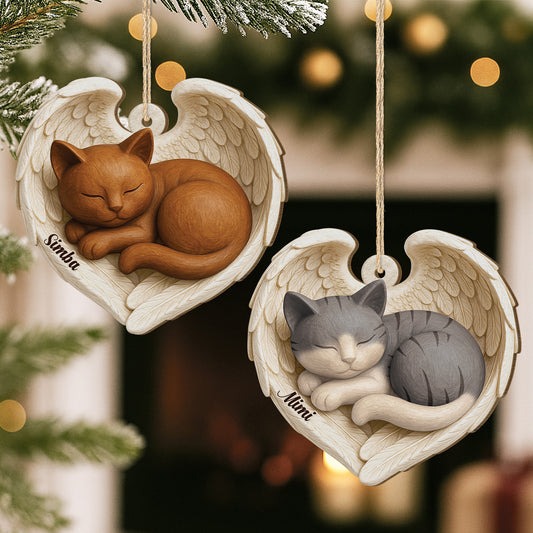 7173OFR2 effet dimpression 3d ornement en bois a 1 couche personnalise commemoratif ange chat qui dort 7173o3zzd