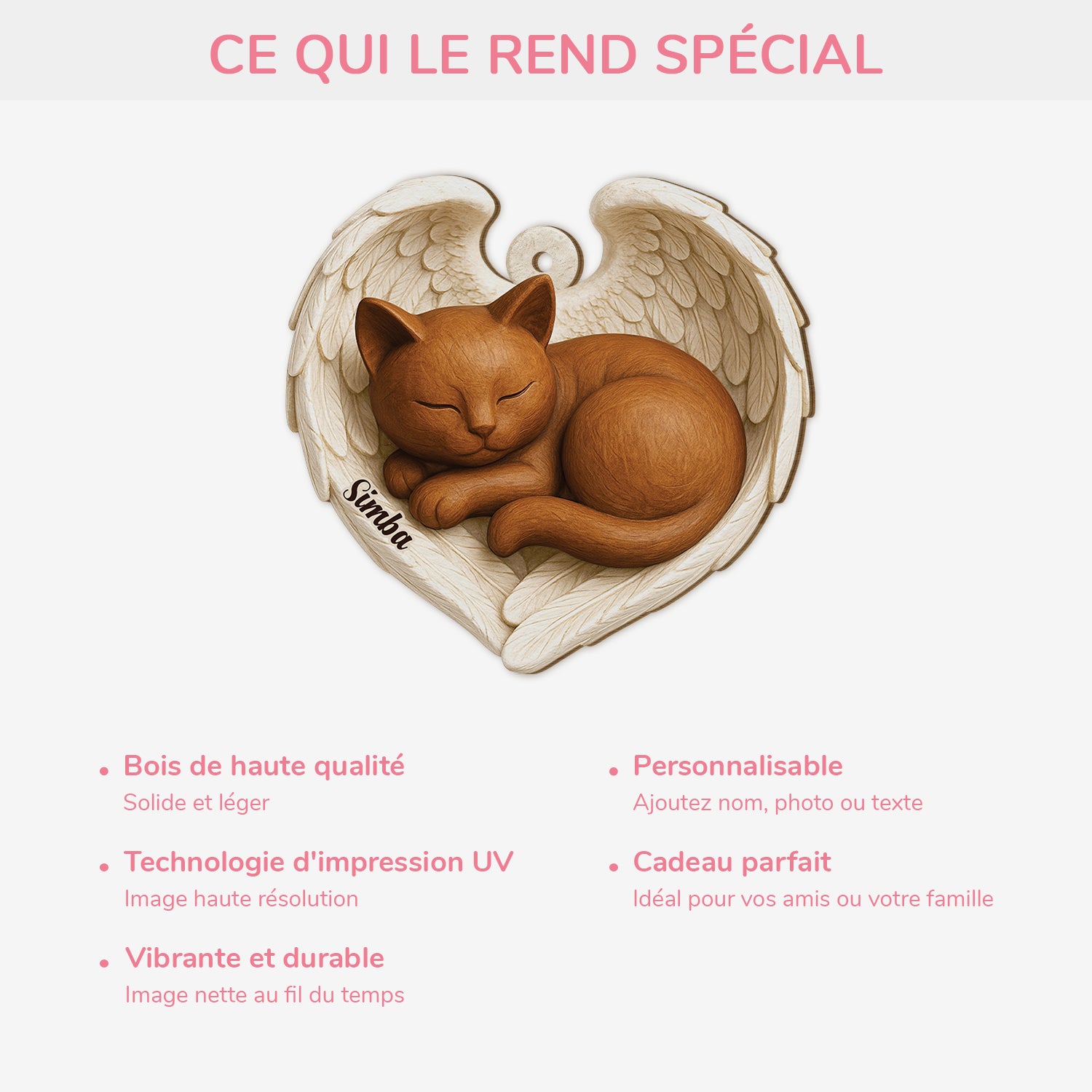 7173OFR4 effet dimpression 3d ornement en bois a 1 couche personnalise commemoratif ange chat qui dort 7173o3zzd