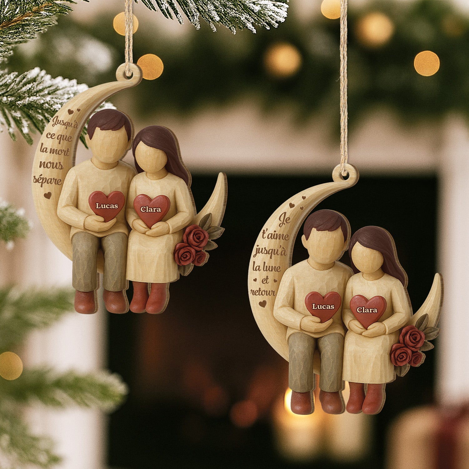 7205OFR2 ornement noel en bois a 1 couche personnalise couple jusqu_a la lune et retour 7205o6qmg