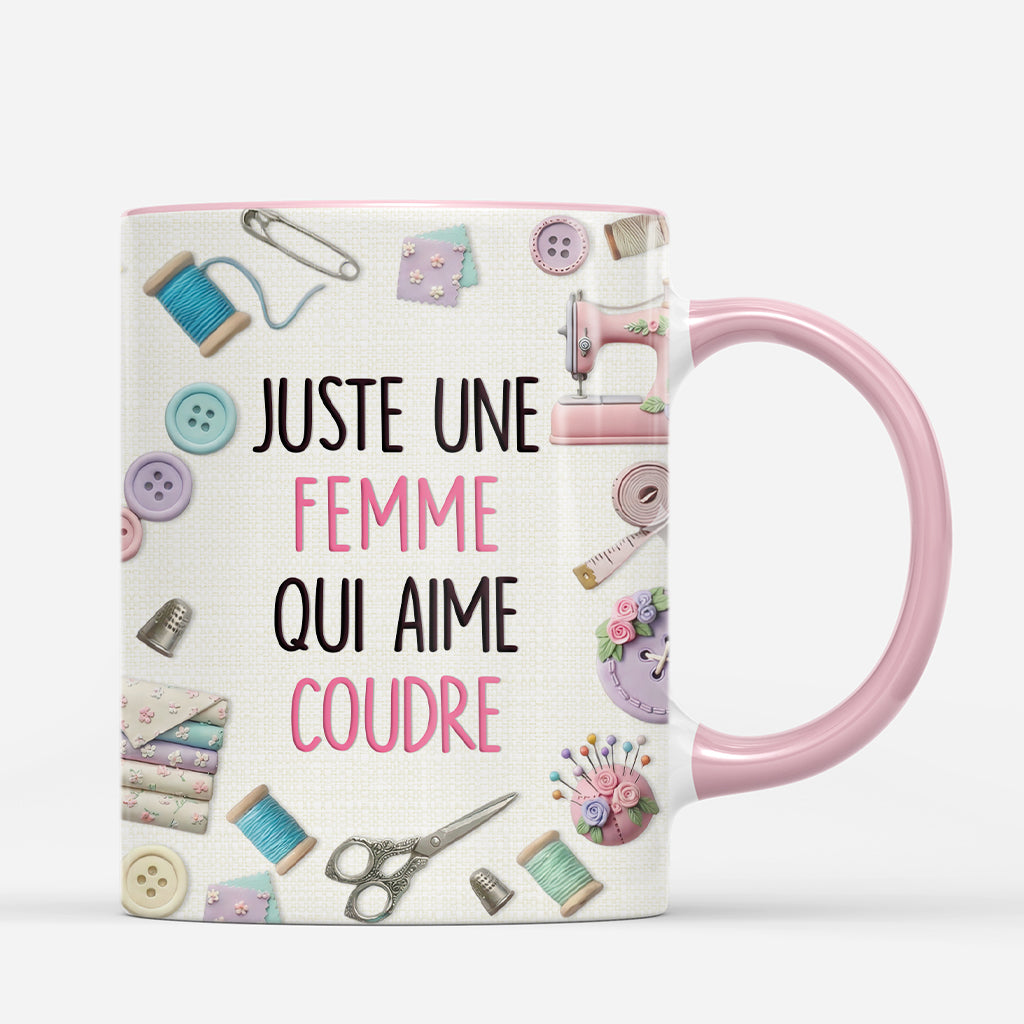 7245MFR3 effet dimpression 3d mug personnalise femme juste une fille qui aime coudre 7245m3taa