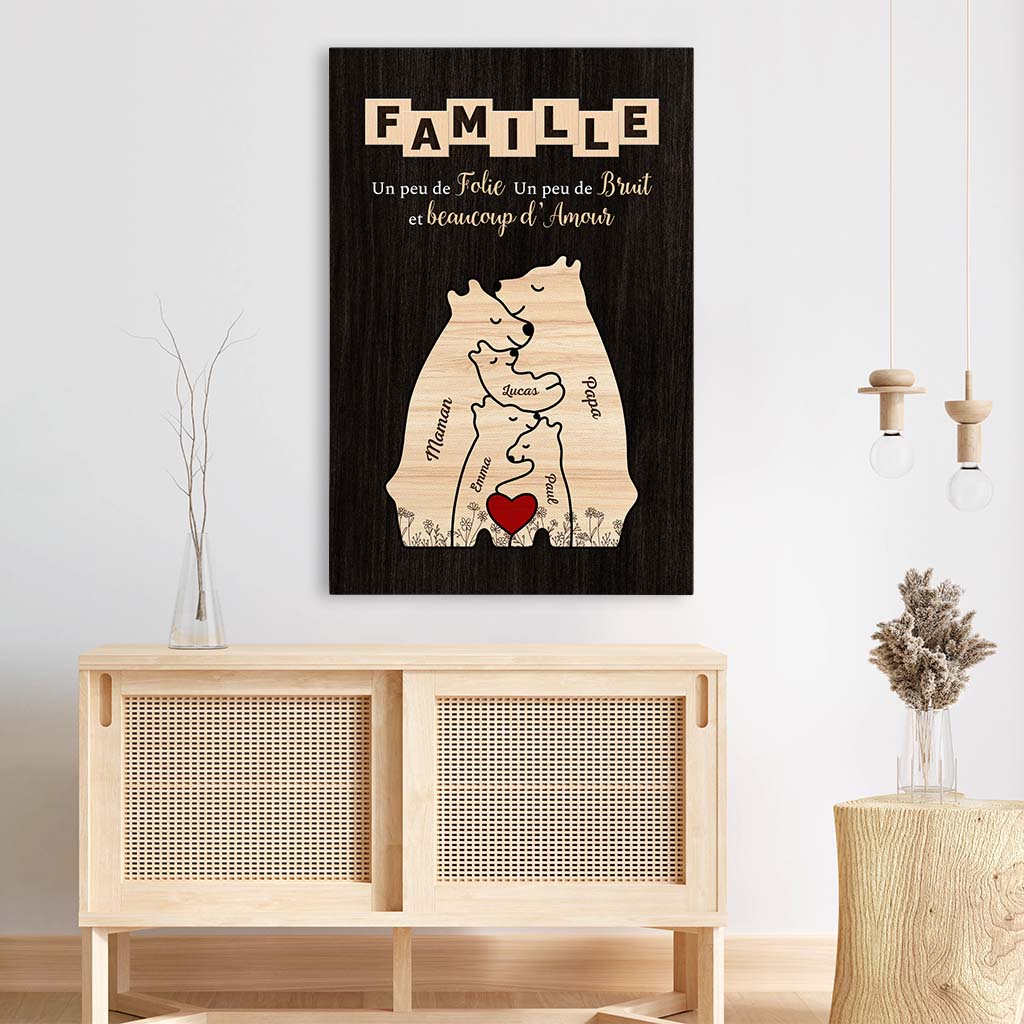7266CFR3 toile mot croise personnalise famille ours avec fleur 7266ctt5i