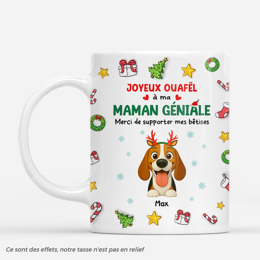 7278MFR1 effet dimpression 3d mug de noel personnalise chien joyeux ouafel a maman 7278mkz5c