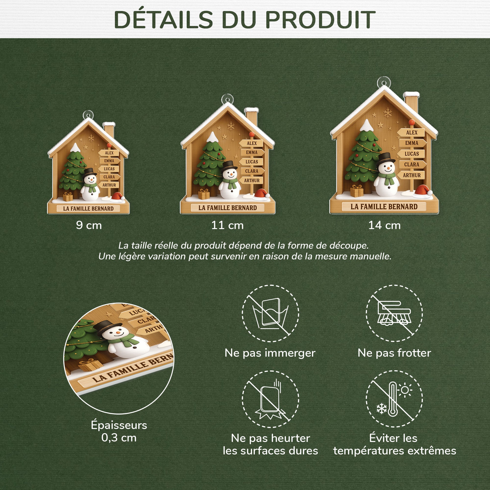 7287OFR3 effet dimpression 3d ornement de noel acrylique personnalise famille chaleureuse 7287othmi