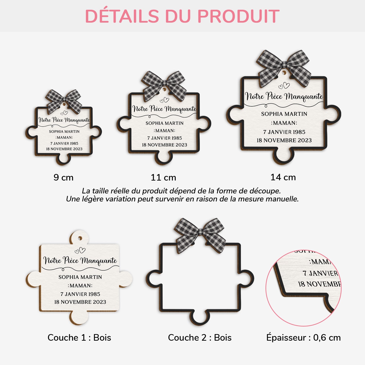 7290OFR3 ornement noel en bois a 2 couches personnalise commemoratif notre piece manquante 7290otqca