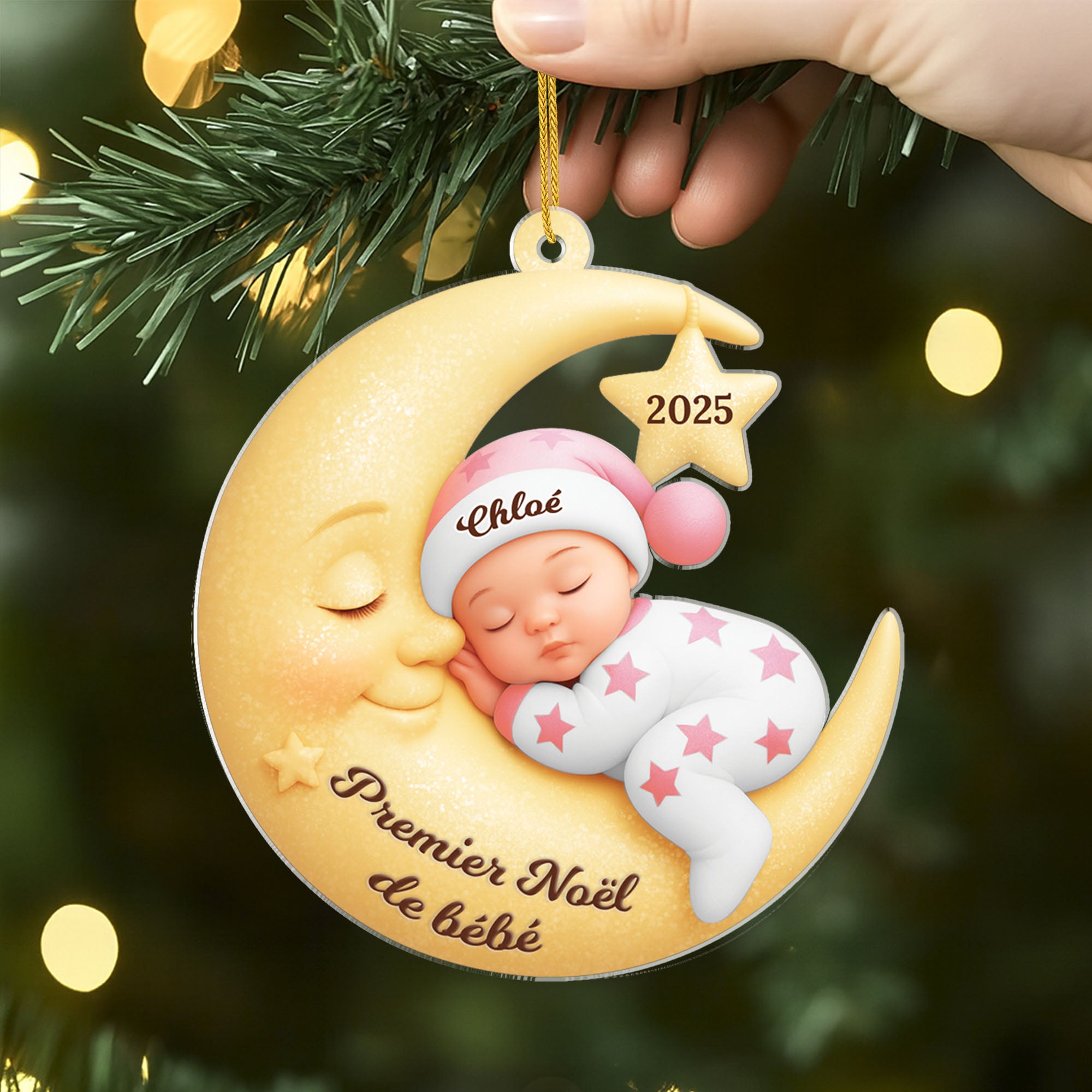 7330OFR2 effet dimpression 3d ornement acrylique personnalise premier noel de bebe avec la lune 7330o3q5k