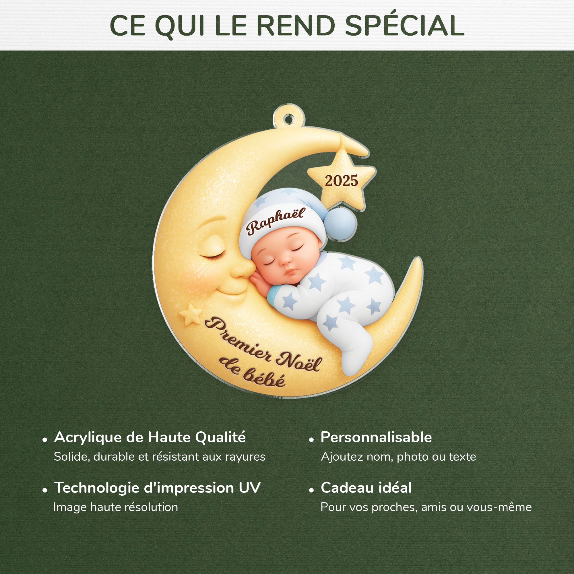 7330OFR4 effet dimpression 3d ornement acrylique personnalise premier noel de bebe avec la lune 7330o3q5k