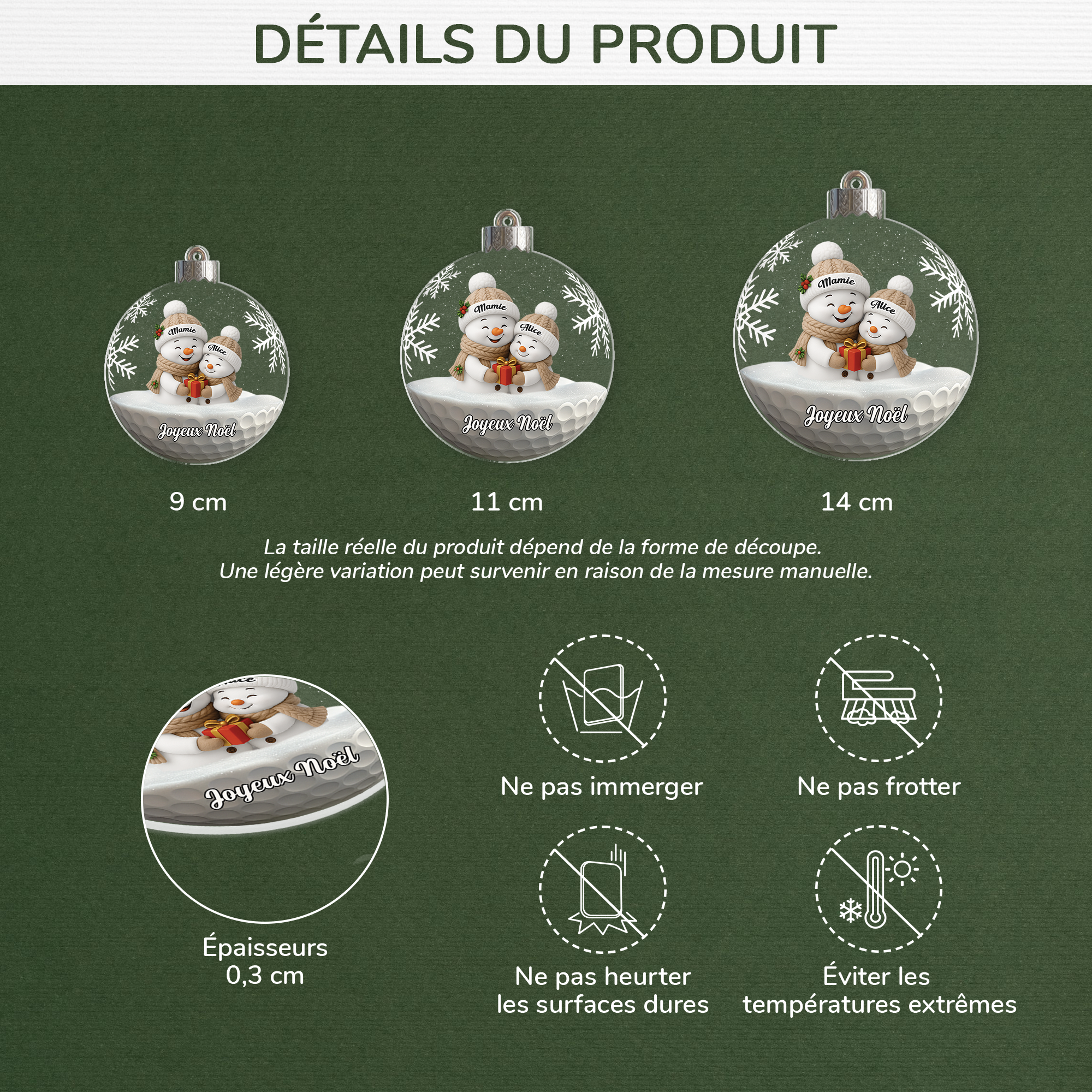 7331OFR3 effet dimpression 3d ornement acrylique personnalise papymamie boule joyeux noel 7331o8t5a
