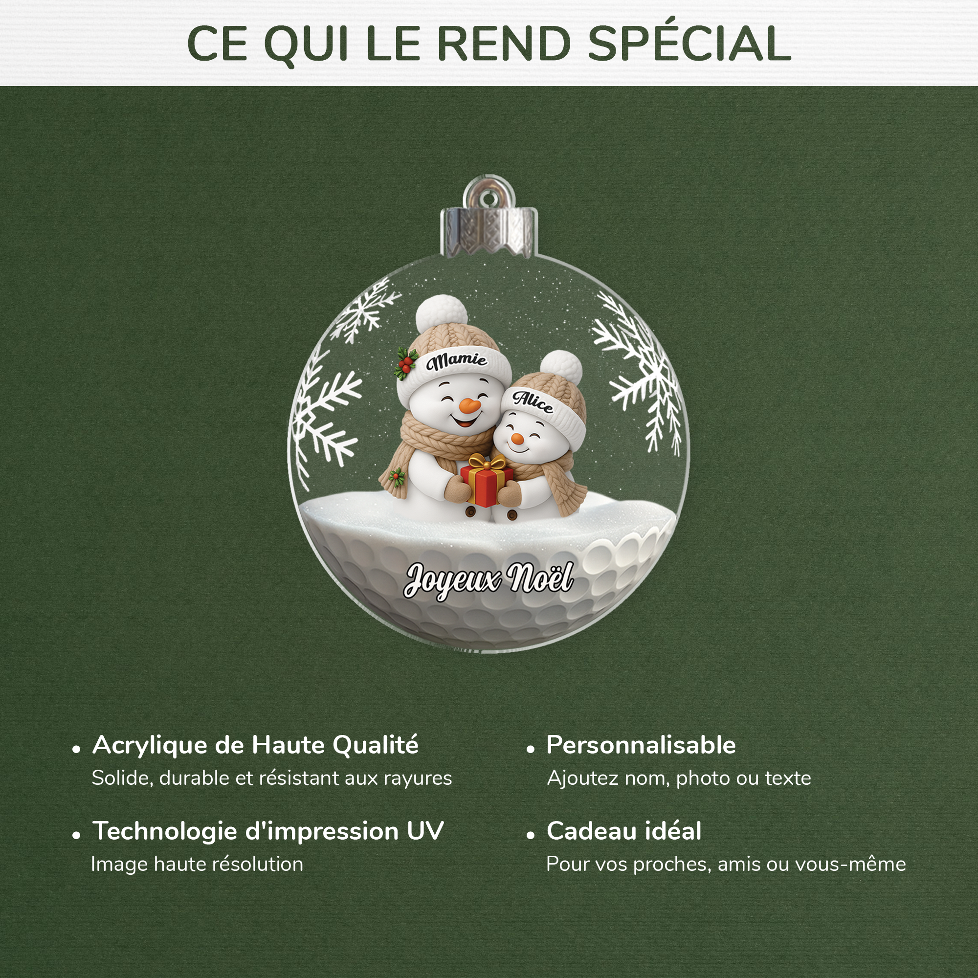 7331OFR4 effet dimpression 3d ornement acrylique personnalise papymamie boule joyeux noel 7331o8t5a