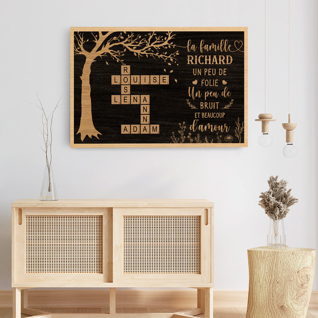 7355CFR3 toile personnalise famille avec mots croises notre bruit et amour 7355ckpzi