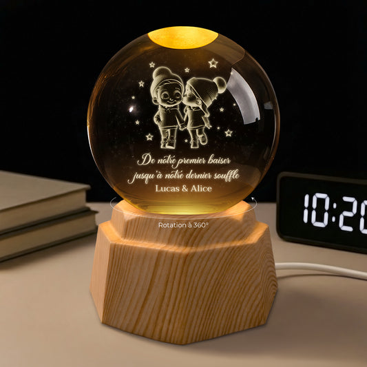7408LFR1 veilleuse boule de cristal 3d personnalisee avec couple de notre premier baiser 7408l8tng
