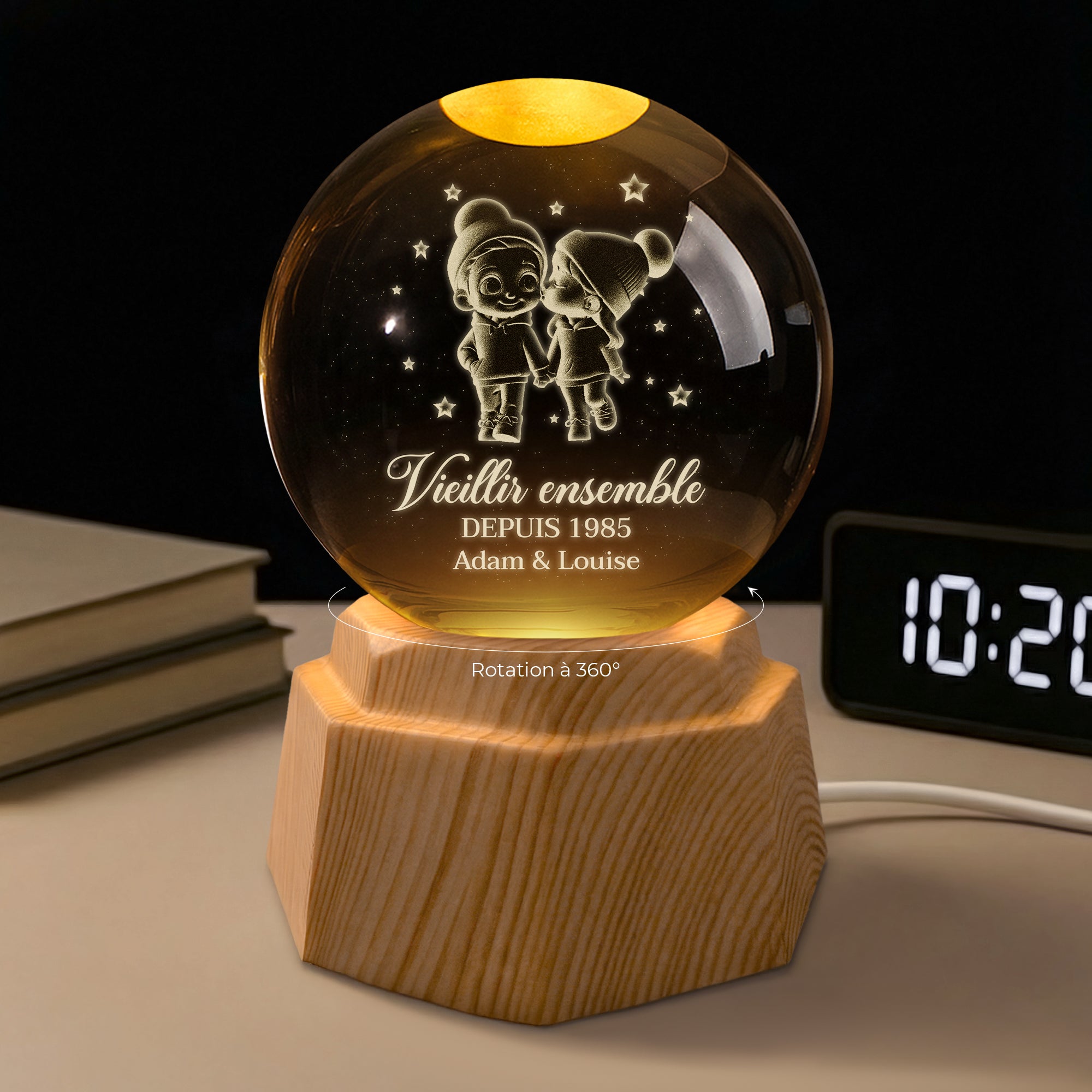 7408LFR2 veilleuse boule de cristal 3d personnalisee avec couple de notre premier baiser 7408l8tng