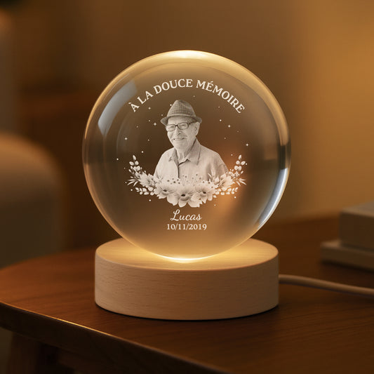 7422LFR2 veilleuse boule de cristal personnalisee femmehomme avec photo commemorative toujours avec toi 7422l3qwa