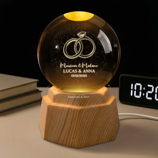 7437LFR1 veilleuse boule de cristal 3d personnalisee bagues de couple 7437lttqg