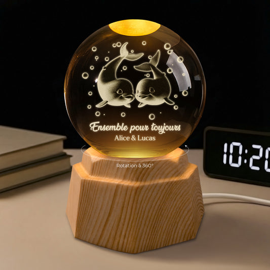 7514LFR1 veilleuse boule de cristal 3d personnalisee ensemble pour toujours couple de dauphin 7514l8lng_1
