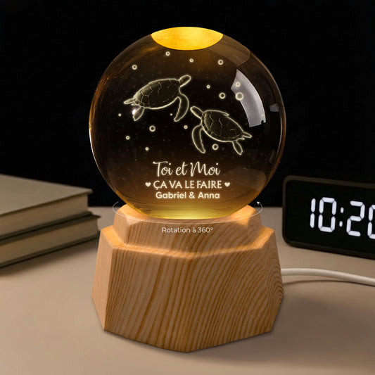 7551LFR1 veilleuse boule de cristal 3d personnalisee couple tortue toi et moi 7551l3qag