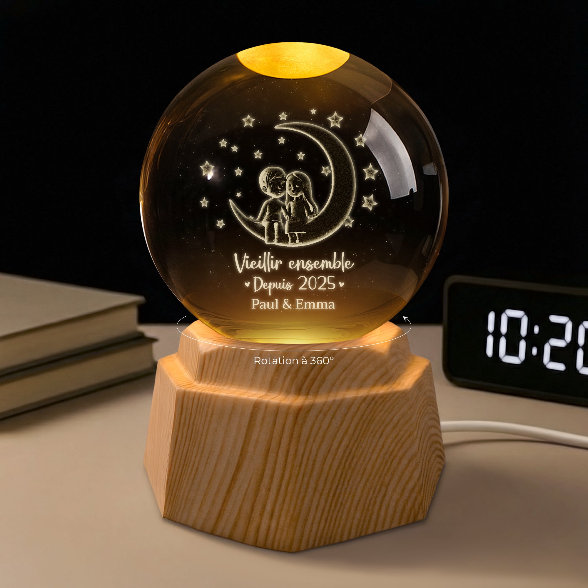 7560LFR2 veilleuse boule de cristal 3d personnalisee couple taimer jusqua la lune 7560l6tcg