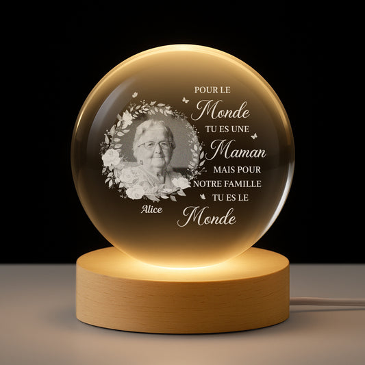 7642LFR1 veilleuse boule de cristal personnalisee pour notre famille tu es le monde 7642lcpza