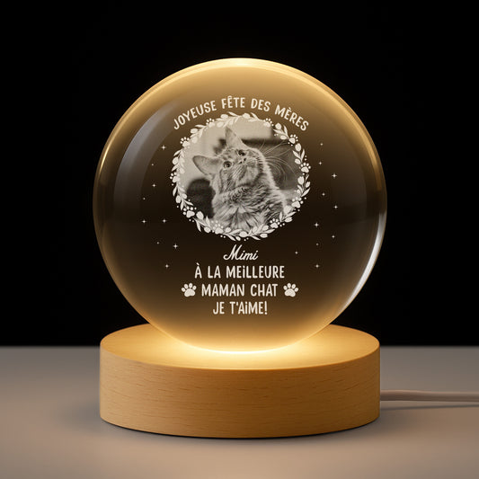 7653LFR1 veilleuse boule de cristal personnalisee joyeuse fete des meres de chat 7653lcq5d