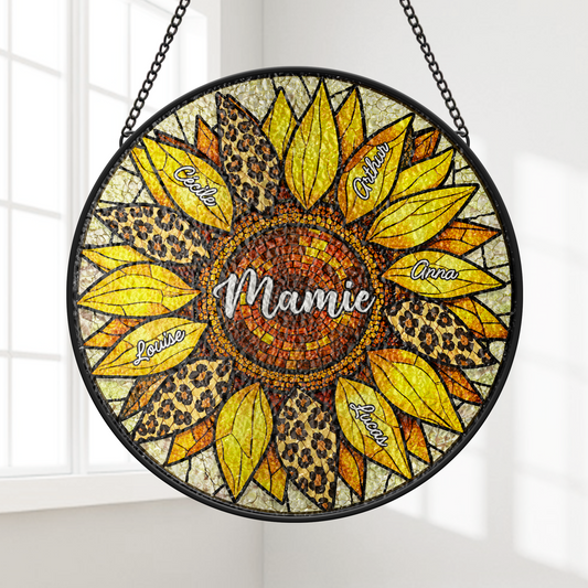 7678UFR1 tournesol de mamie maman attrape soleil personnalise en verre 7678utfna
