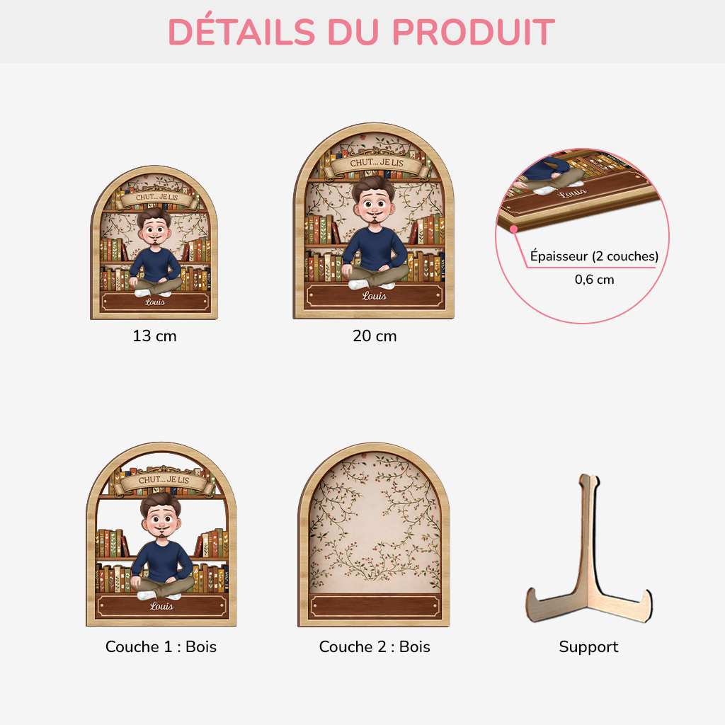 7716QFR3 plaque en bois personnalisee pour femmehomme amoureux des livres chut je lis 7716q8hna