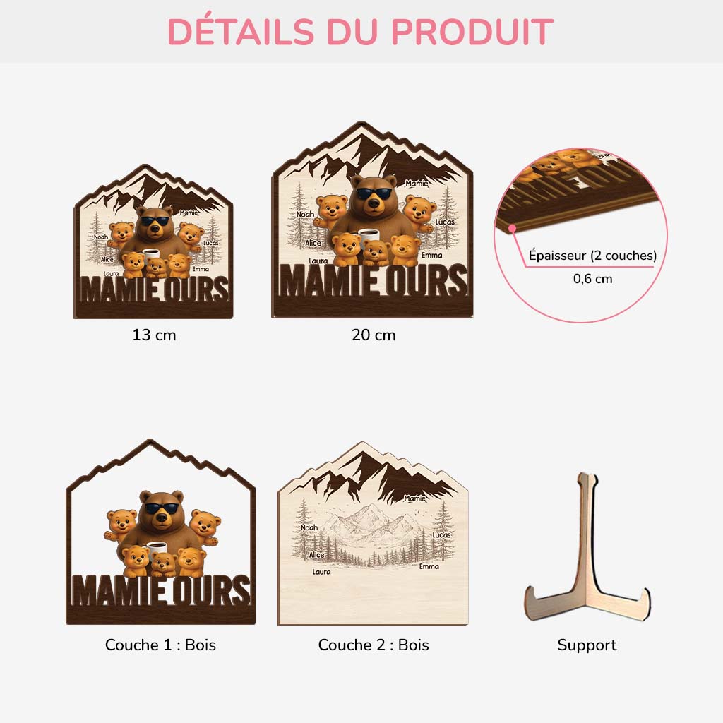 7726QFR3 plaque en bois personnalisee mamie papy ours 7726q8lmb