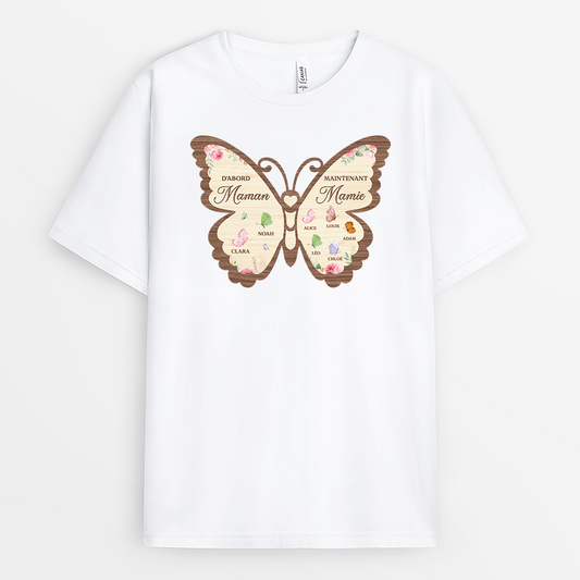 7730AFR1 t shirt personnalise maman avec papillon dabord maman maintenant mamie 7730asyza