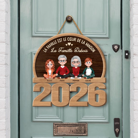 7738QFR2 plaque en bois personnalisee a suspendre notre famille avec chat et chien 7738qtlni