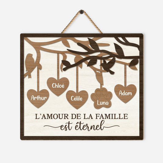 7739QFR1 plaque en bois personnalisee a suspendre notre famille avec chien et chat 7739q3tai