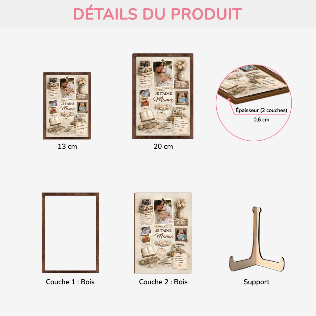 7747QFR3 plaque en bois personnalisee avec photo on taime maman mamie 7747qttta