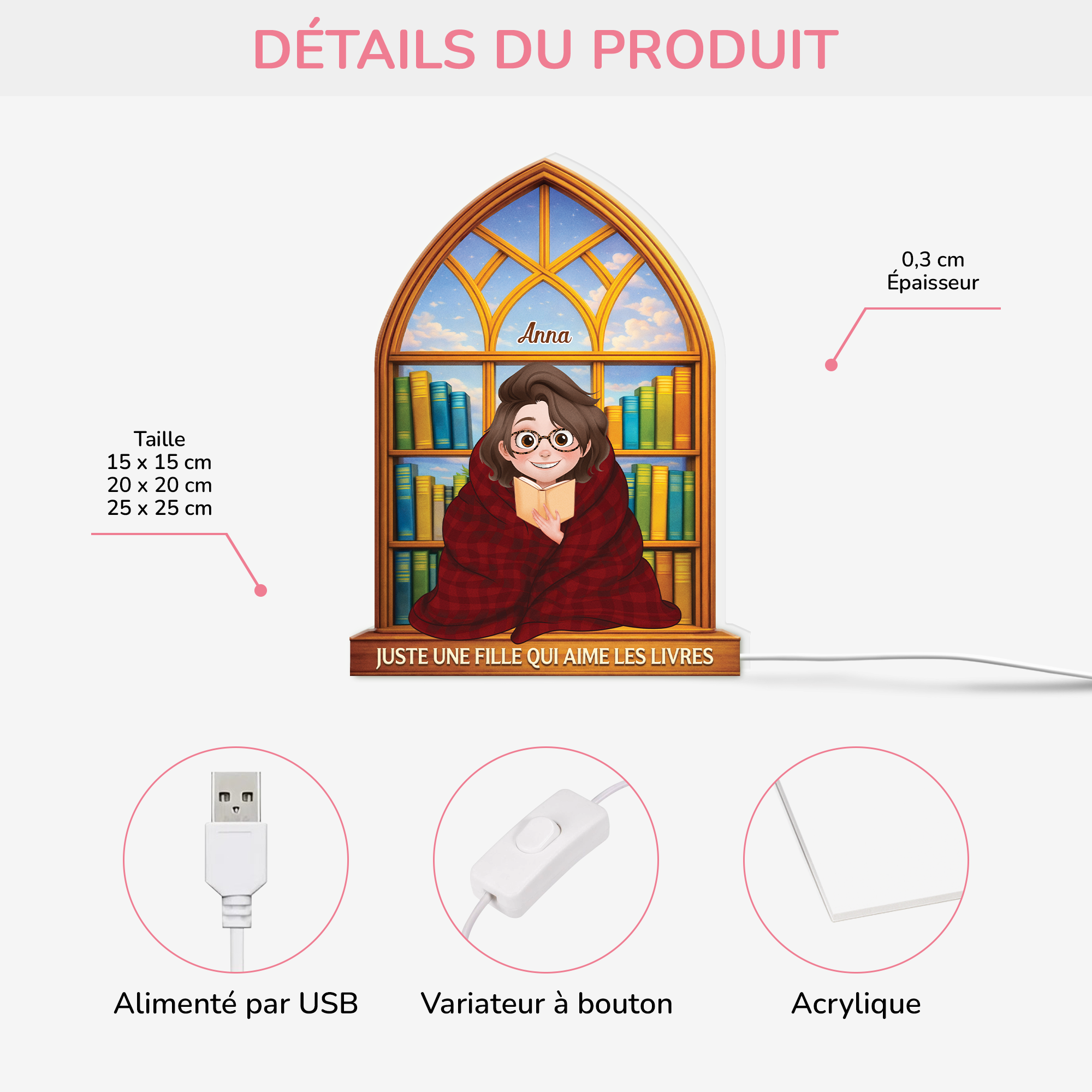 7755LFR3 lightbox personnalisable pour femmehomme juste un amoureux des livres 7755lurta