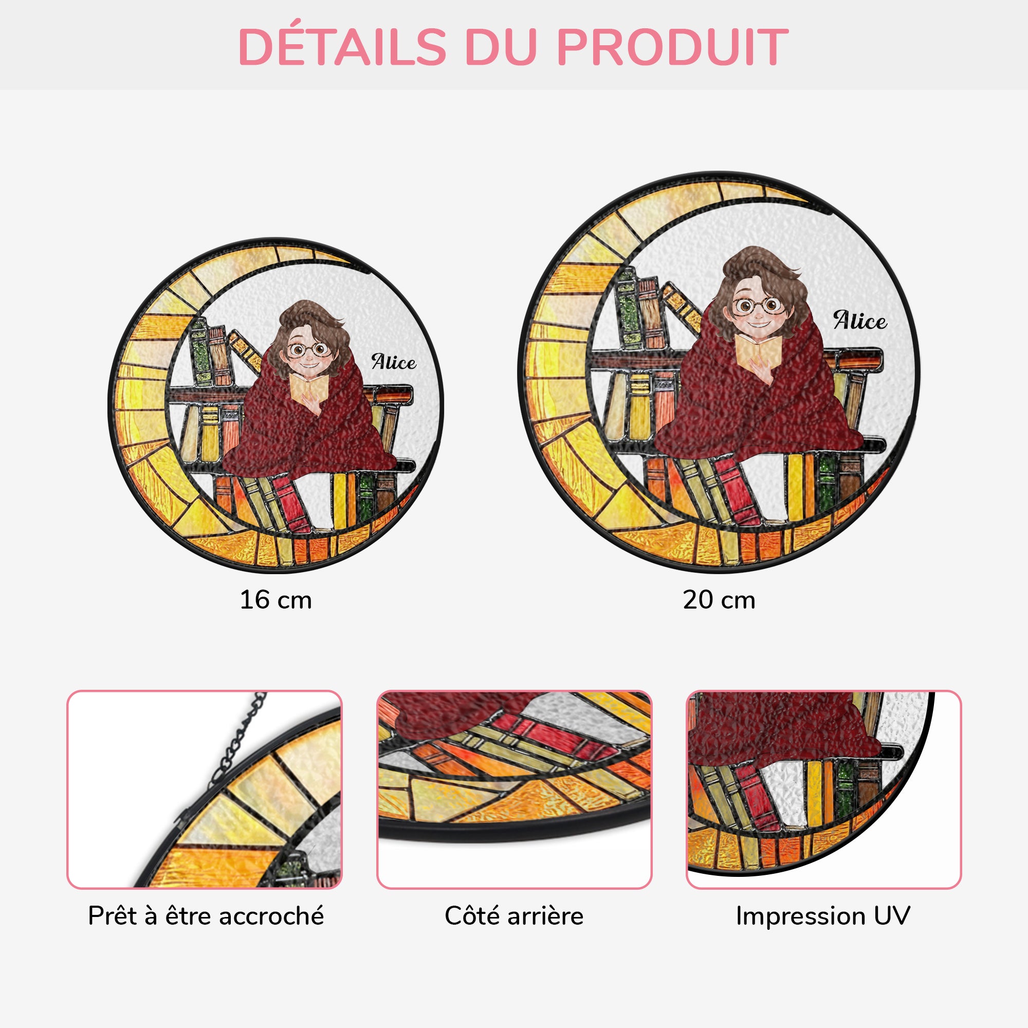 7766UFR3 cadeau amoureux des livres attrape soleil personnalise en verre pour femmehomme 7766u6pca