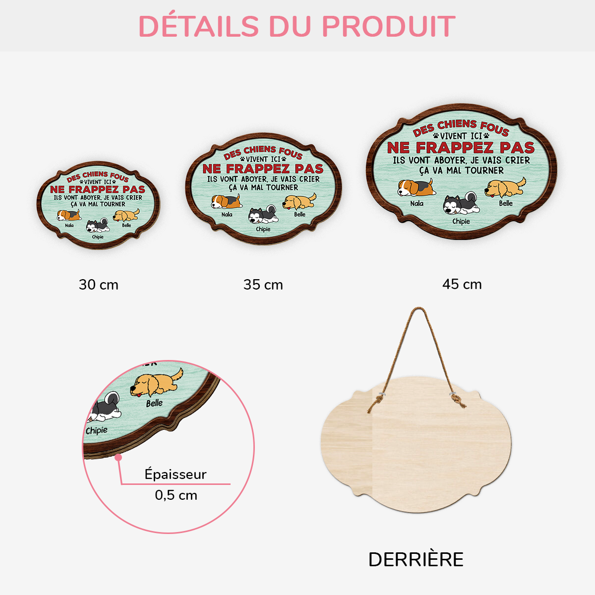 7772QFR3 plaque en bois personnalisee a suspendre chiens fous vivent ici 7772q6chd_699d857f 6d66 442a acde 0e833988d4c8