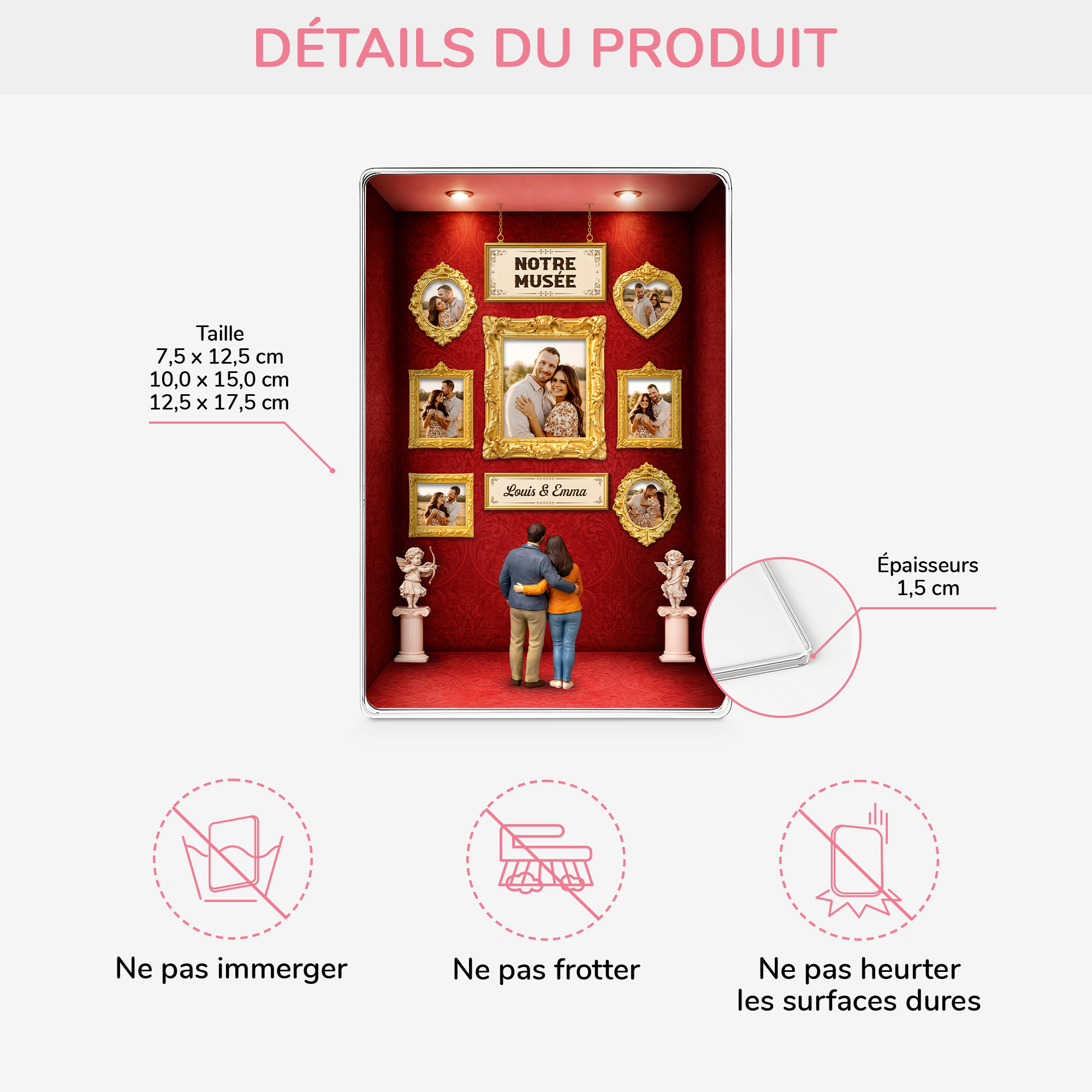 7801RFR3 effet dimpression 3d musee de couple plaque en acrylique rectangulaire personnalisee photo 7801rsrwg