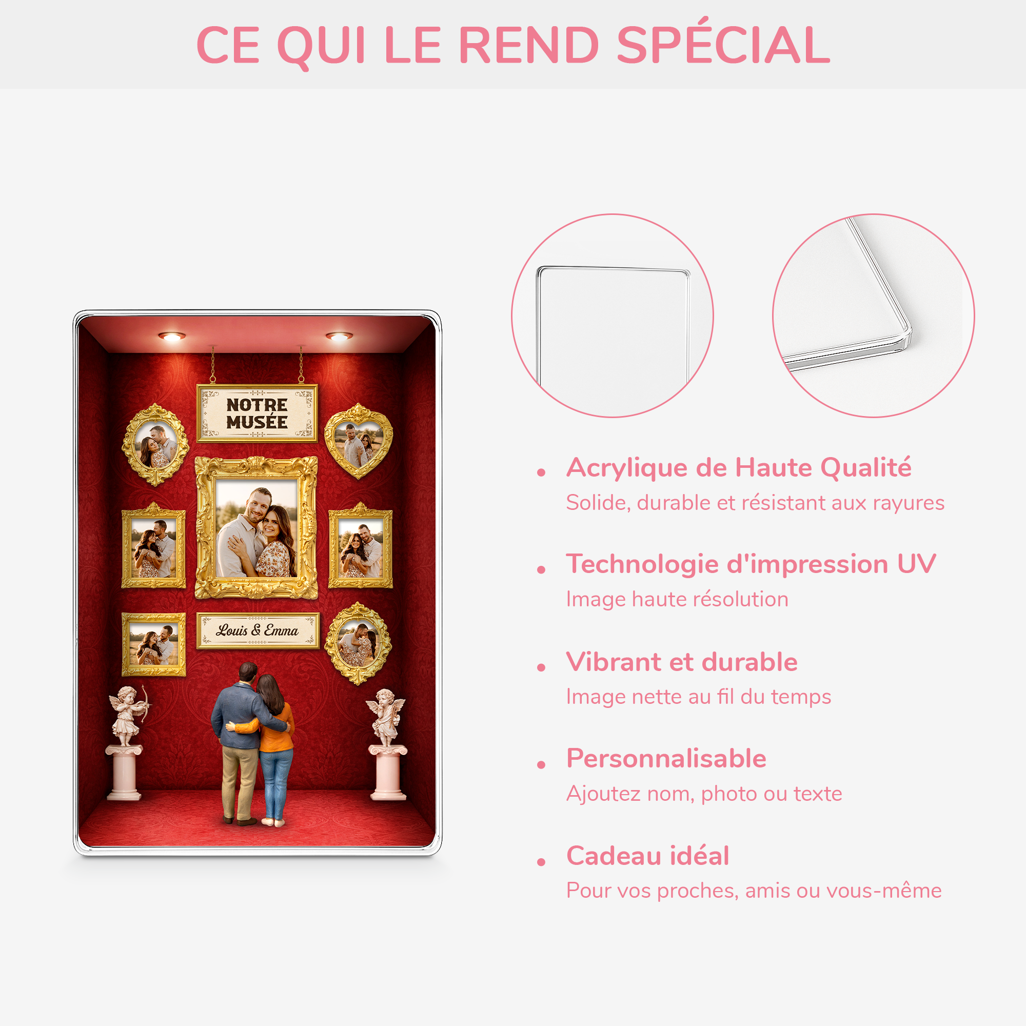 7801RFR4 effet dimpression 3d musee de couple plaque en acrylique rectangulaire personnalisee photo 7801rsrwg