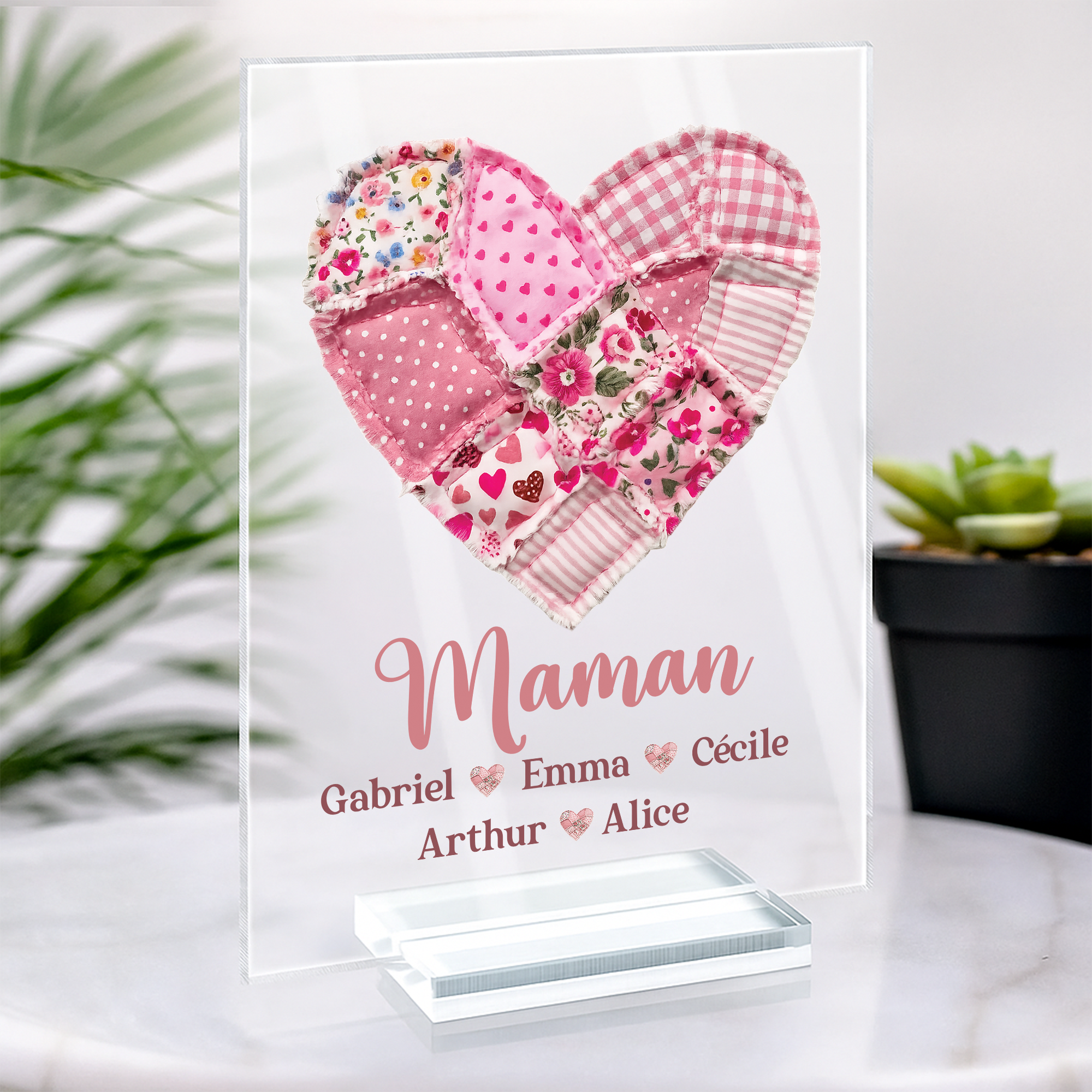 7809RFR2 amour patchwork de mamie maman plaque en acrylique personnalisee avec support 7809r8fca