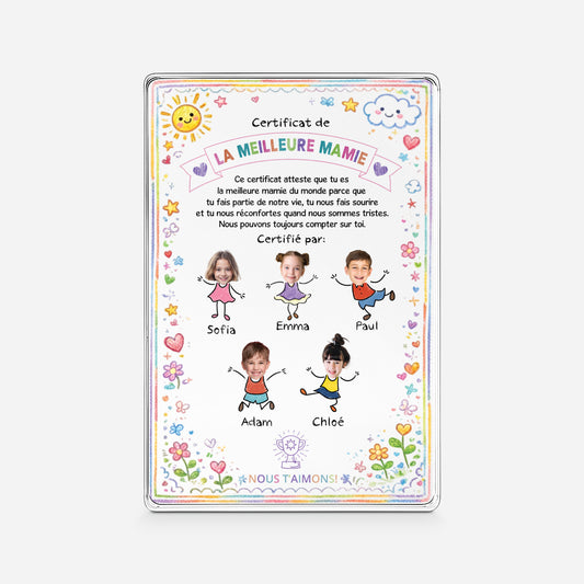 7831RFR1 certificat de la meilleure maman mamie plaque acrylique personnalise rectangulaire avec photo 7831rsyca