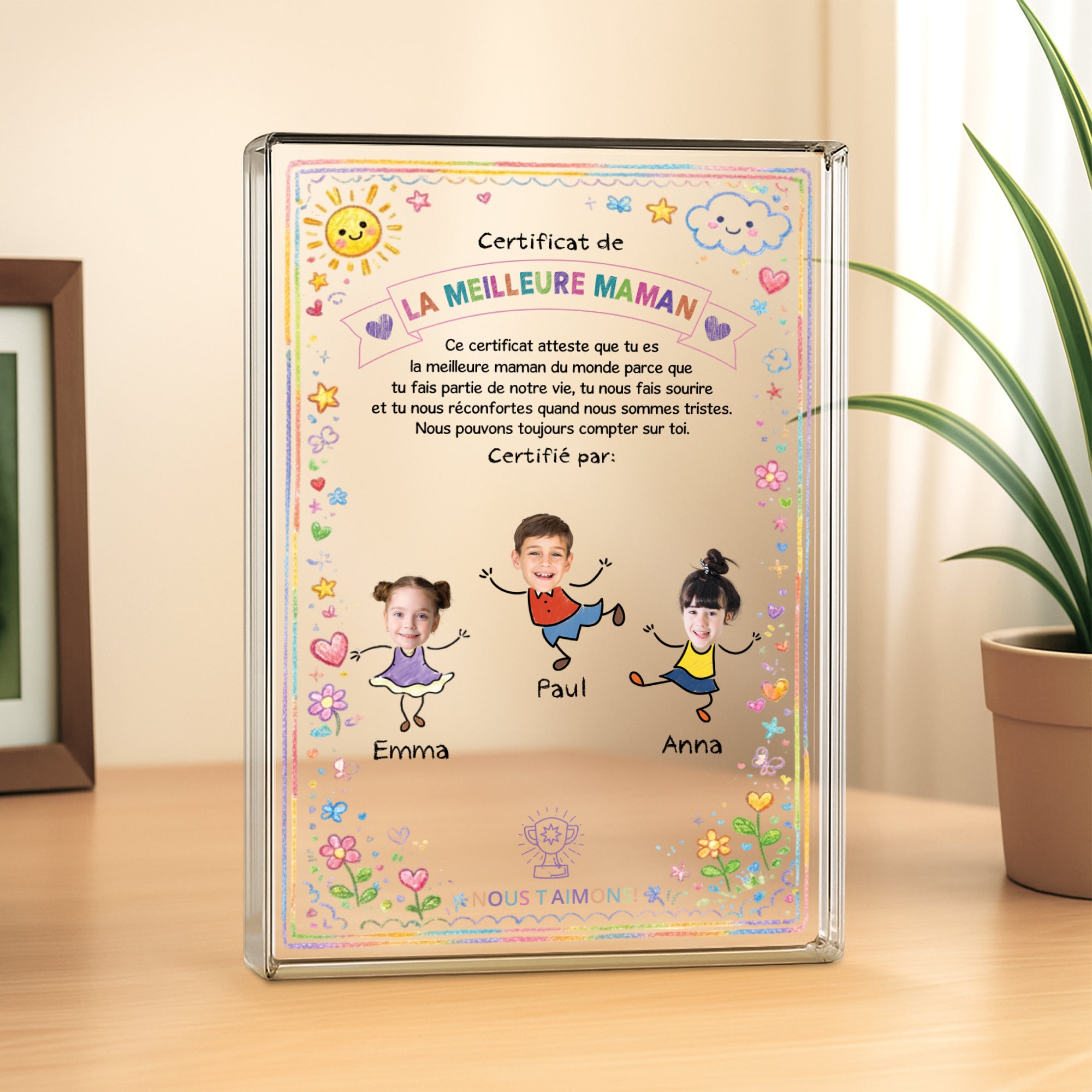 7831RFR2 certificat de la meilleure maman mamie plaque acrylique personnalise rectangulaire avec photo 7831rsyca