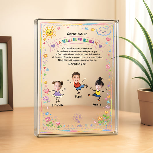 7831RFR2 certificat de la meilleure maman mamie plaque acrylique personnalise rectangulaire avec photo 7831rsyca