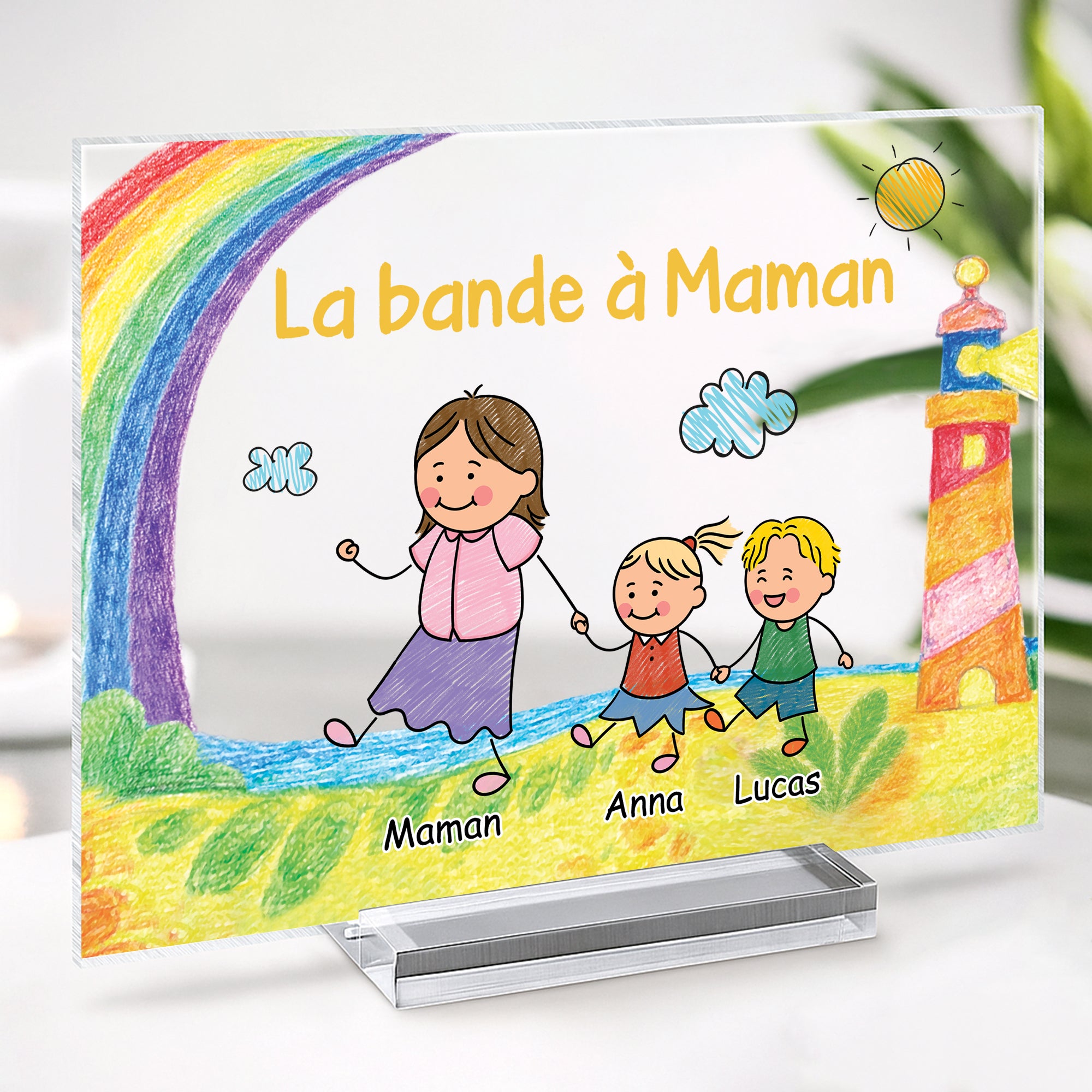 7834RFR2 bande a maman papa avec dessin denfant plaque en acrylique personnalisee avec support 7834rtpta