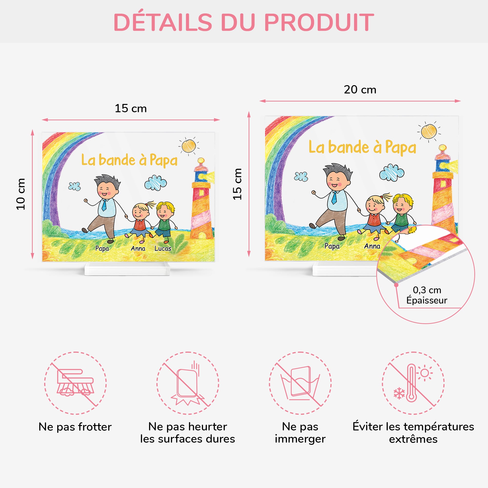 7834RFR4 bande a maman papa avec dessin denfant plaque en acrylique personnalisee avec support 7834rtpta