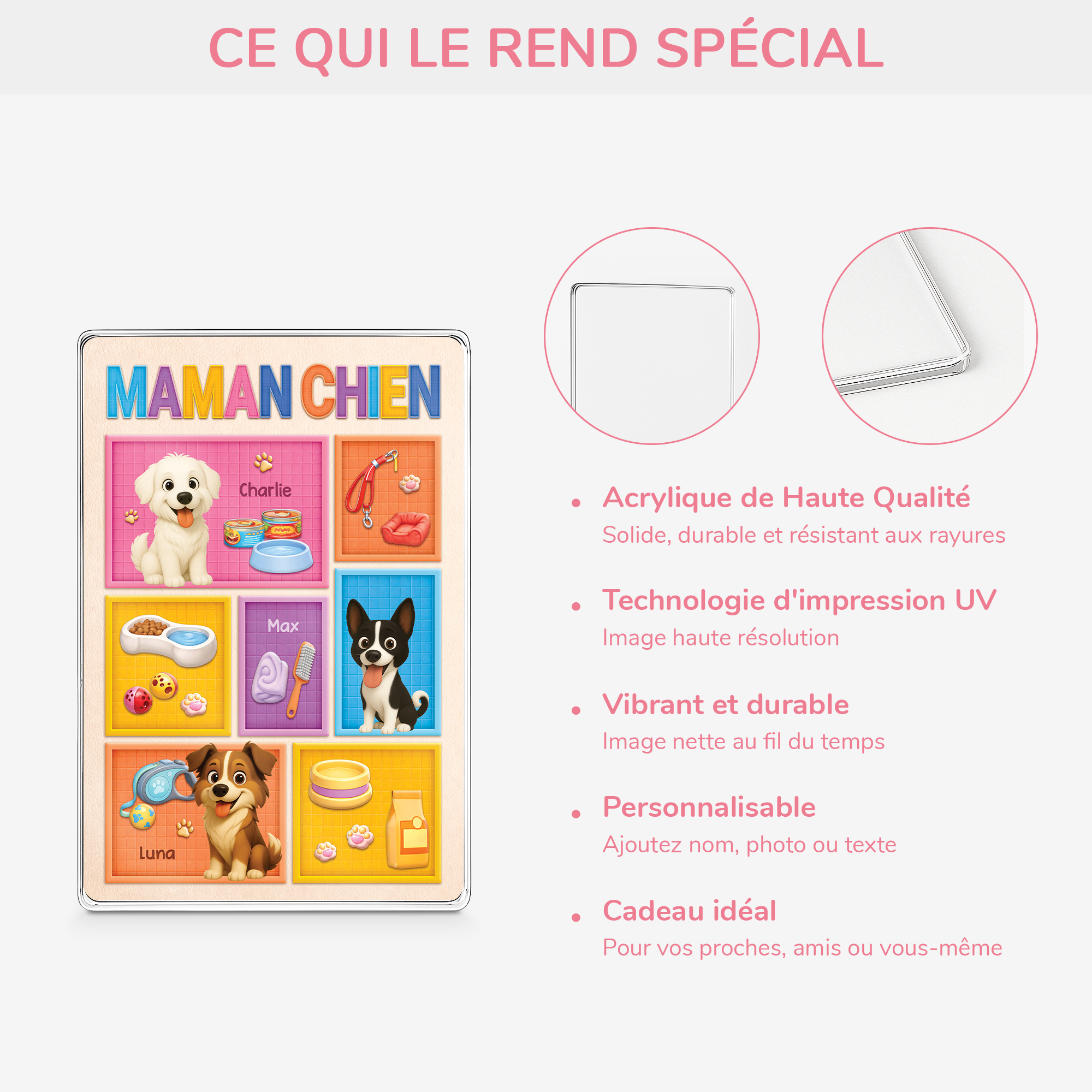 7835RFR4 papa chien plaque en acrylique personnalisee rectangulaire 7835r6xmc