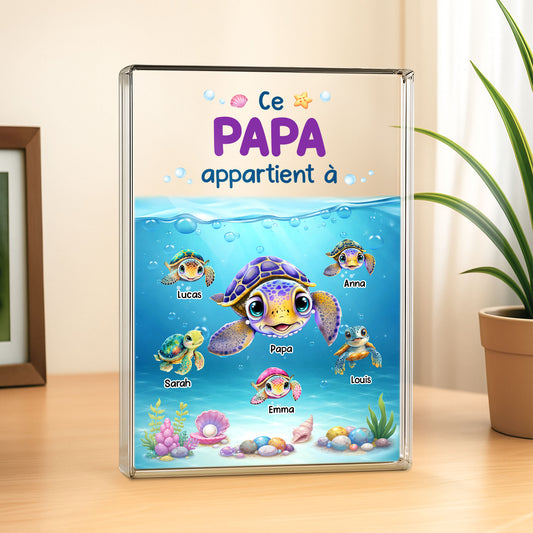 7837RFR1 papa maman appartient a plaque en acrylique personnalisee rectangulaire avec tortue 7837r6vwa_2