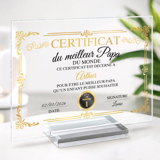7894RFR2 certificat de la meilleure maman plaque en acrylique personnalisee avec support 7894rcpaa
