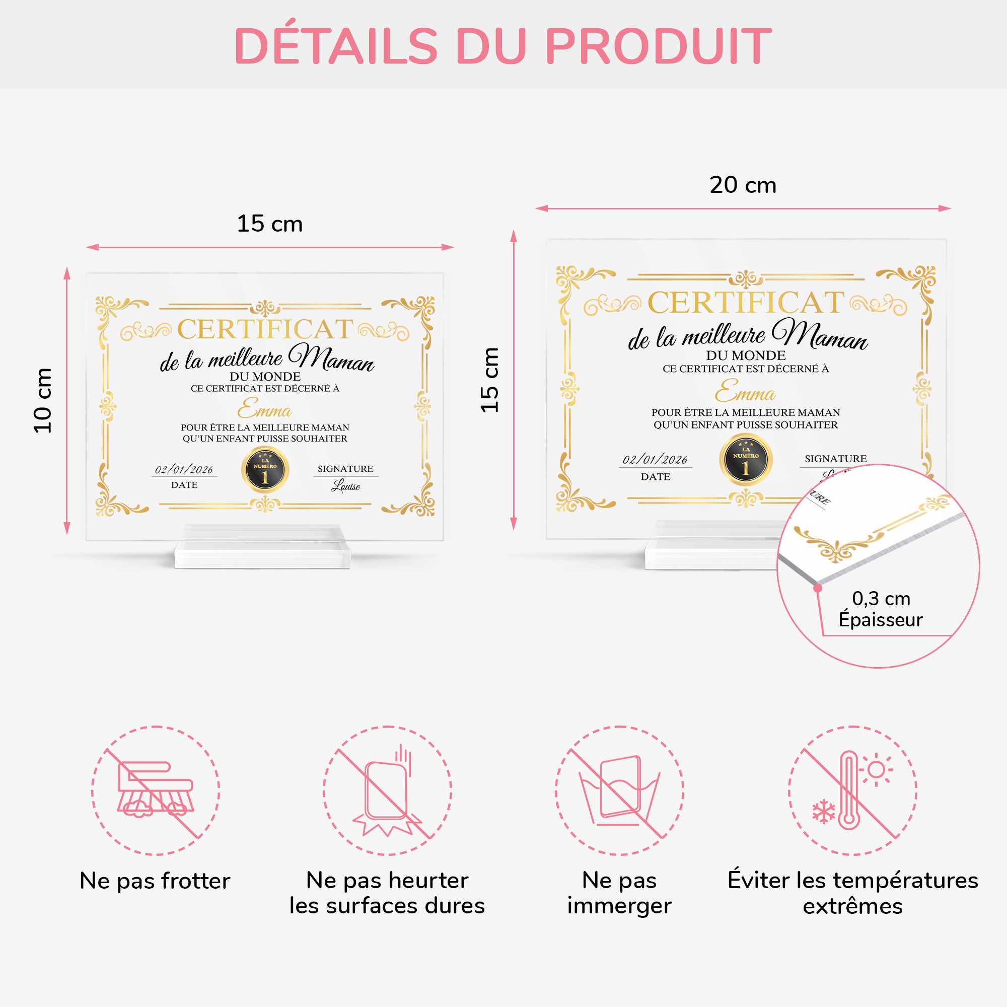7894RFR4 certificat de la meilleure maman plaque en acrylique personnalisee avec support 7894rcpaa