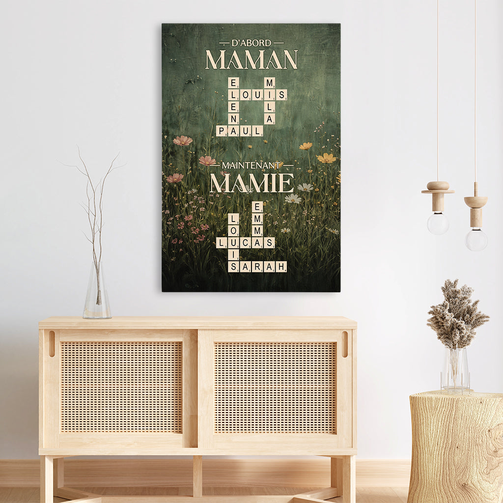 7902CFR3 dabord maman ensuite mamie toile mot croise personnalise avec fleur 7902c8pna