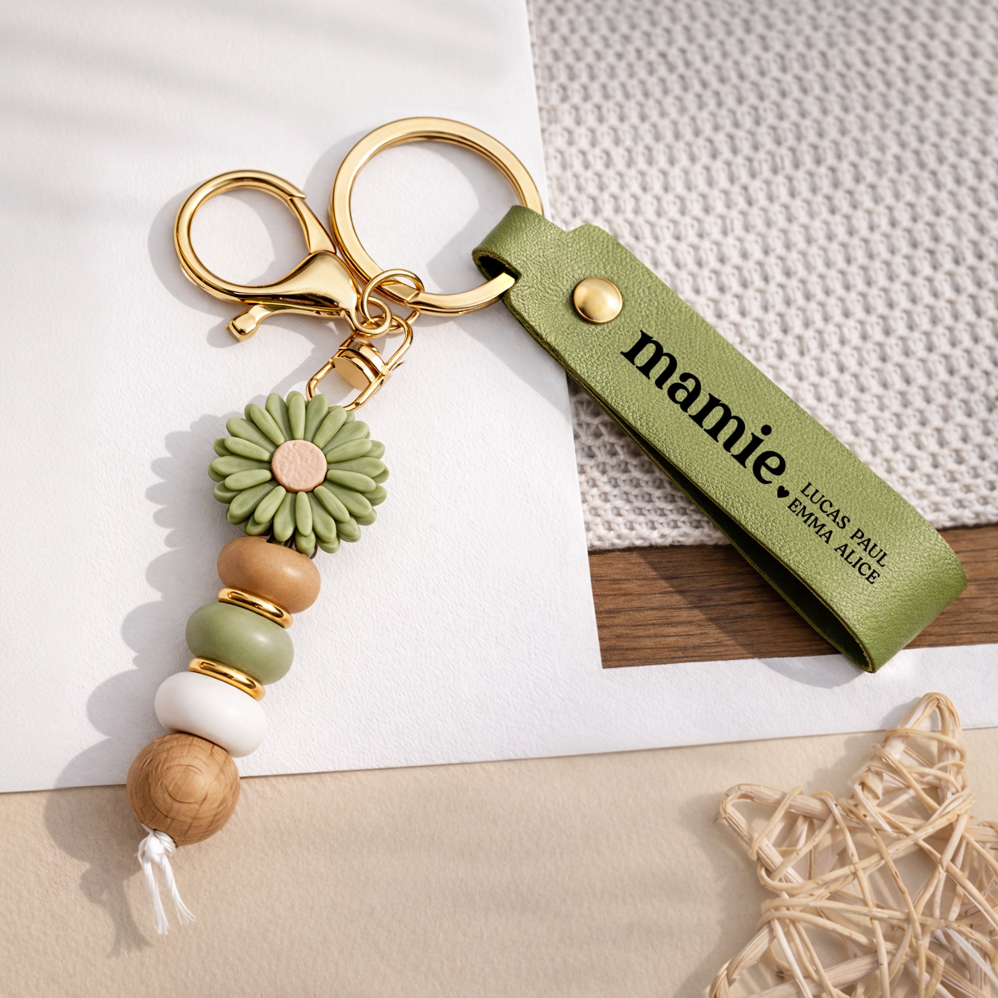 8039MFR2 ma maman ma mamie porte cles personnalise marguerite en perles 8039mj8pca