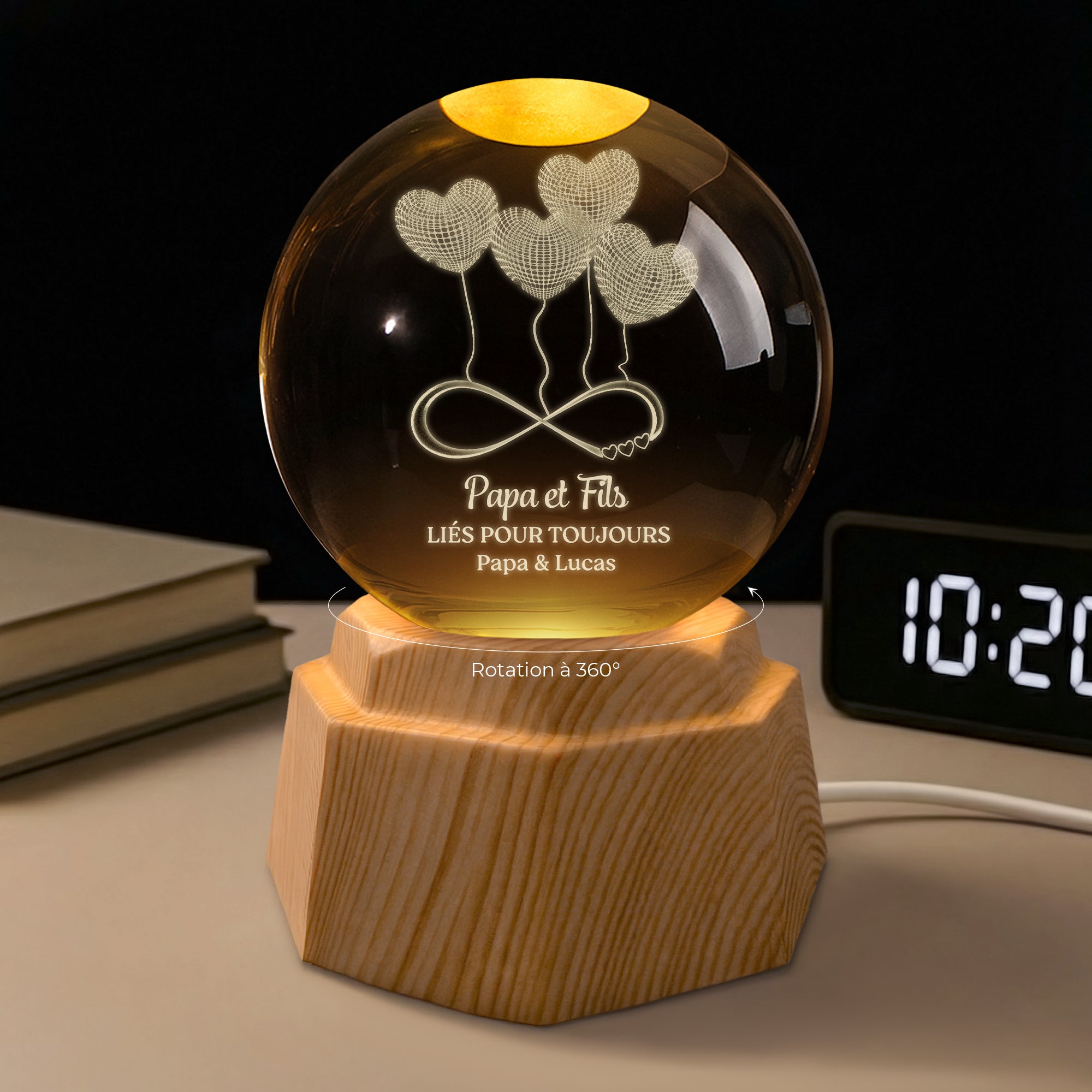 8058LFR2 cadeau pour maman papa et enfant veilleuse boule de cristal 3d personnalisee 8058l6qca