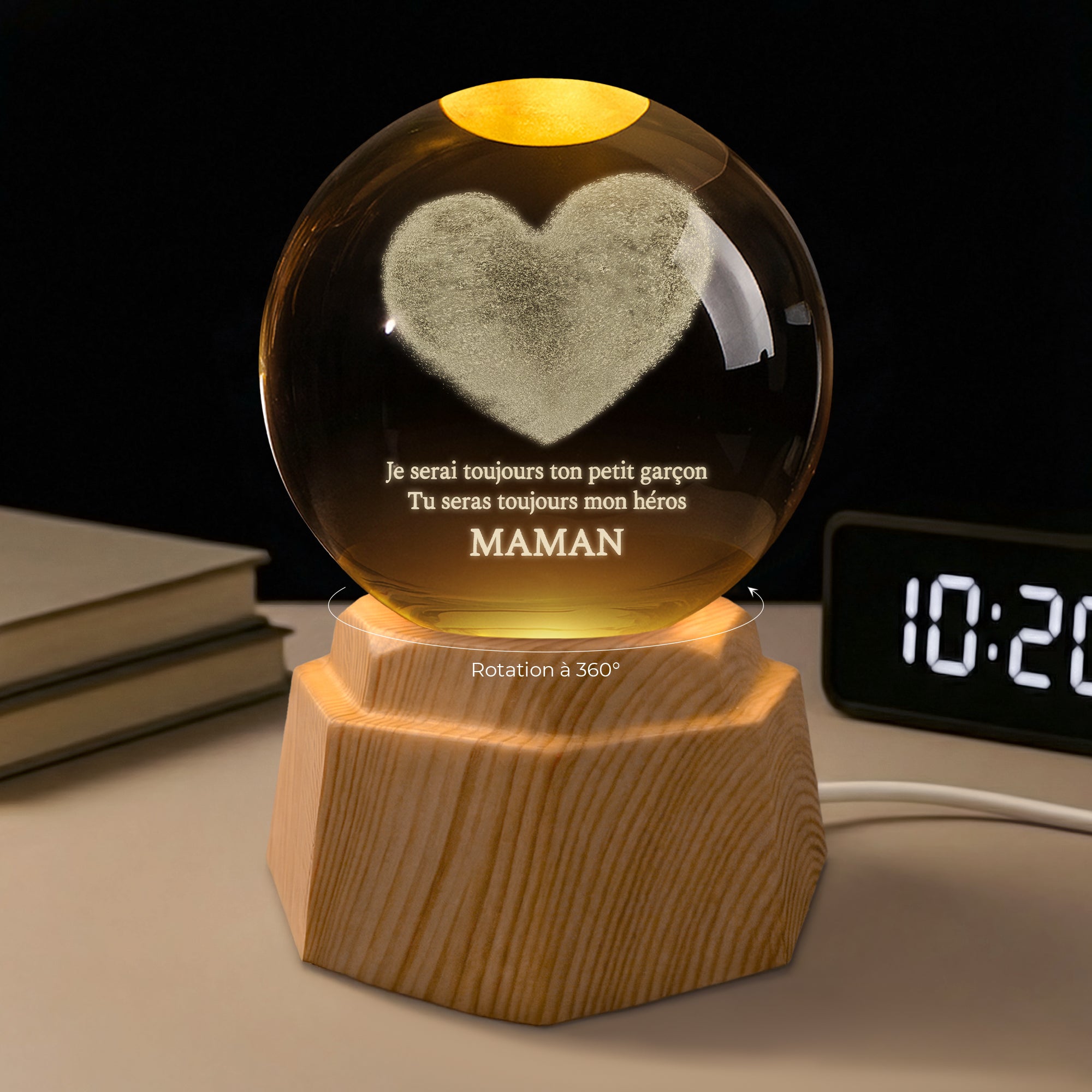 8088LFR2 maman papa mon heros veilleuse boule de cristal 3d personnalisee 8088l8fwb