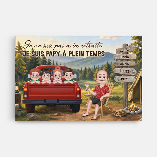 8160CFR1 cadeau retraite papy mamie a plein temps toile personnalisee famille 8160csxwa